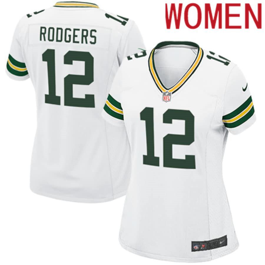 Women Green Bay Packers #12 Aaron Rodgers Nike White Game NFL Jersey->women nfl jersey->Women Jersey
